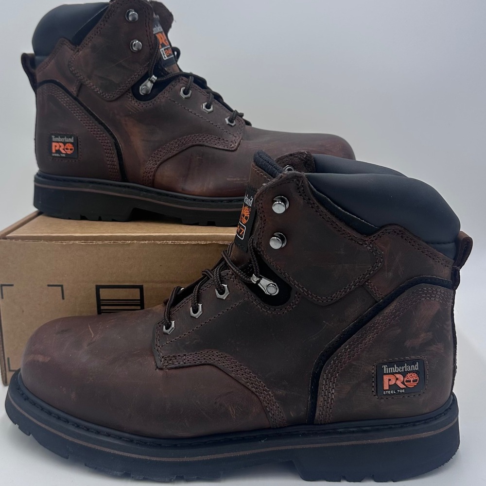 Timberland PRO Work Boots Mens 10.5W Brown Pit Boss 6 Inch Steel Toe A6901